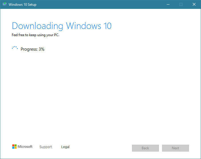 Windows 10 ISO download progress