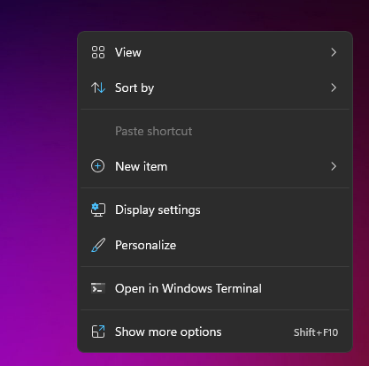 Right Click Context on Desktop in Minimal with More options