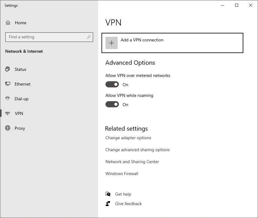 VPN Settings Windows in Windows 10 and Windows 11